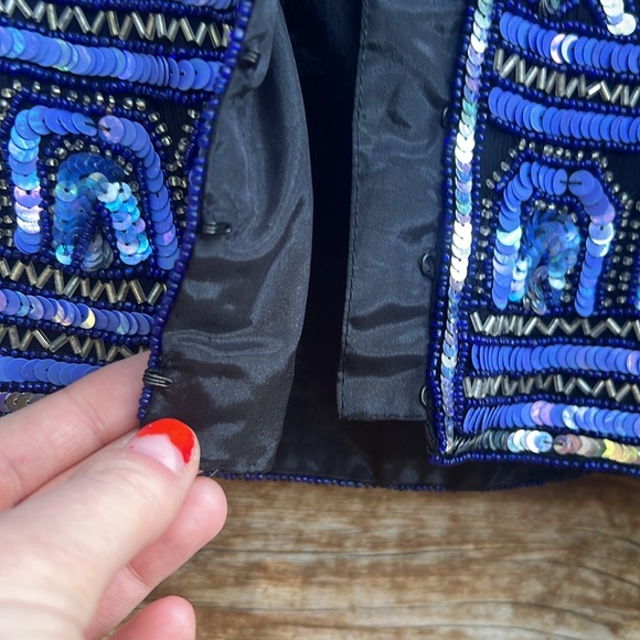 PAPÉLLE BOUTIQUE evening sequin silk vintage latch down jacket fully lined 80s - Picture 4 of 9